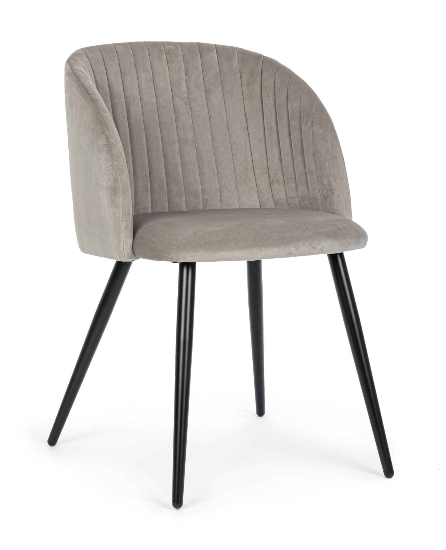 Der Esszimmerstuhl Queen überzeugt mit seinem modernem Design. Gefertigt wurde der Stuhl aus einem Samt-Bezug, welcher einen Taupe Farbton besitzt. Das Gestell ist aus Metall und ist Schwarz. Die Sitzhöhe beträgt 49 cm.