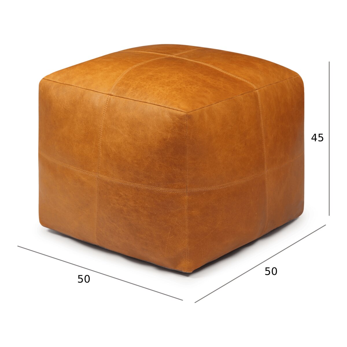 Pouf Anneta aus Leder 50x50 cm, Cognac
