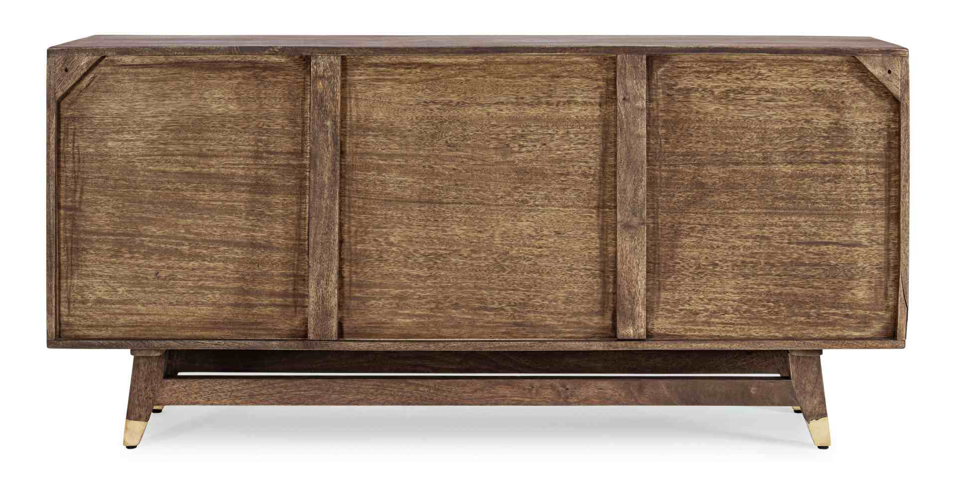 Das Sideboard Dhaval überzeugt mit seinem klassischen Design. Gefertigt wurde es aus Mango-Holz, welches einen natürlichen Farbton besitzt. Das Gestell ist auch aus Mango-Holz. Das Sideboard verfügt über zwei Türen und elf Schubladen. Die Breite beträgt 1