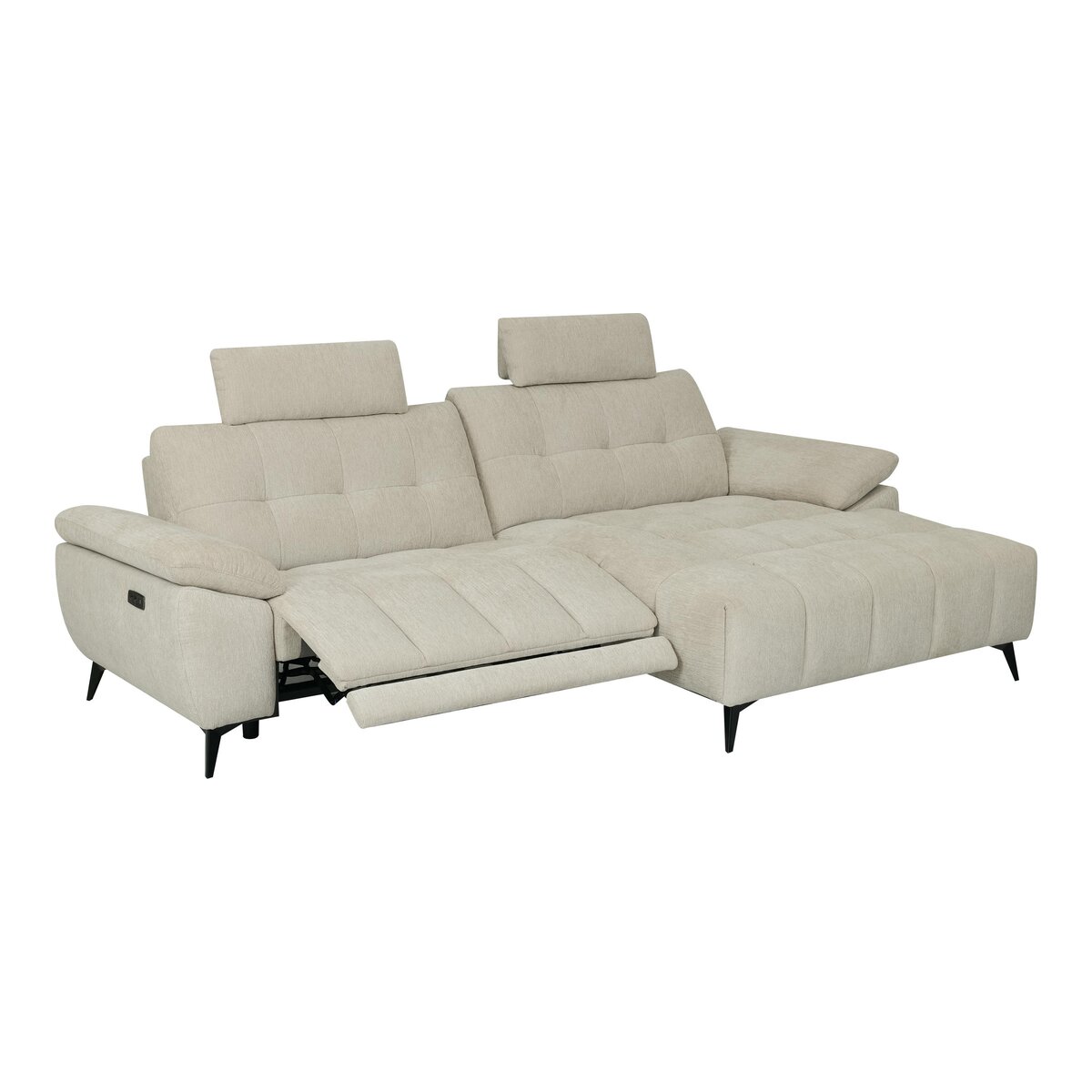 Ecksofa Odaloc Rechts Stoff Beige - elektrische Fußstütze & USB-Port