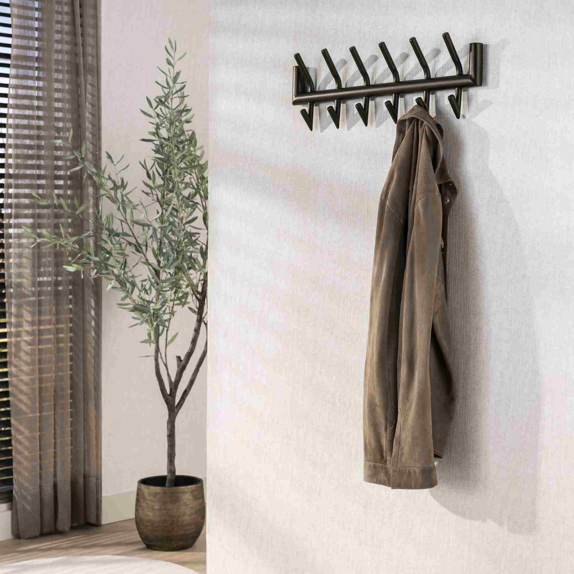 Wandgarderobe Obut Metall mit 12 Haken, Bronze/Drift Brown