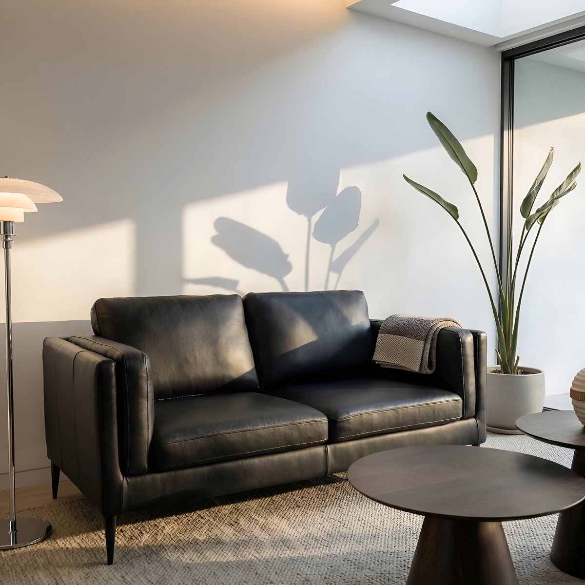 2-Sitzer Sofa Aicena Leder Schwarz - Komfortsofa mit Taschenfederkern & Metall-Gestell