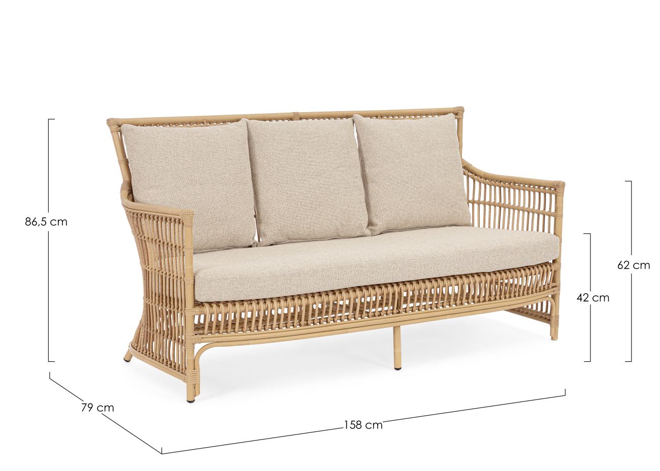 Gartensofa Adelma Ratten-Optik, Natur