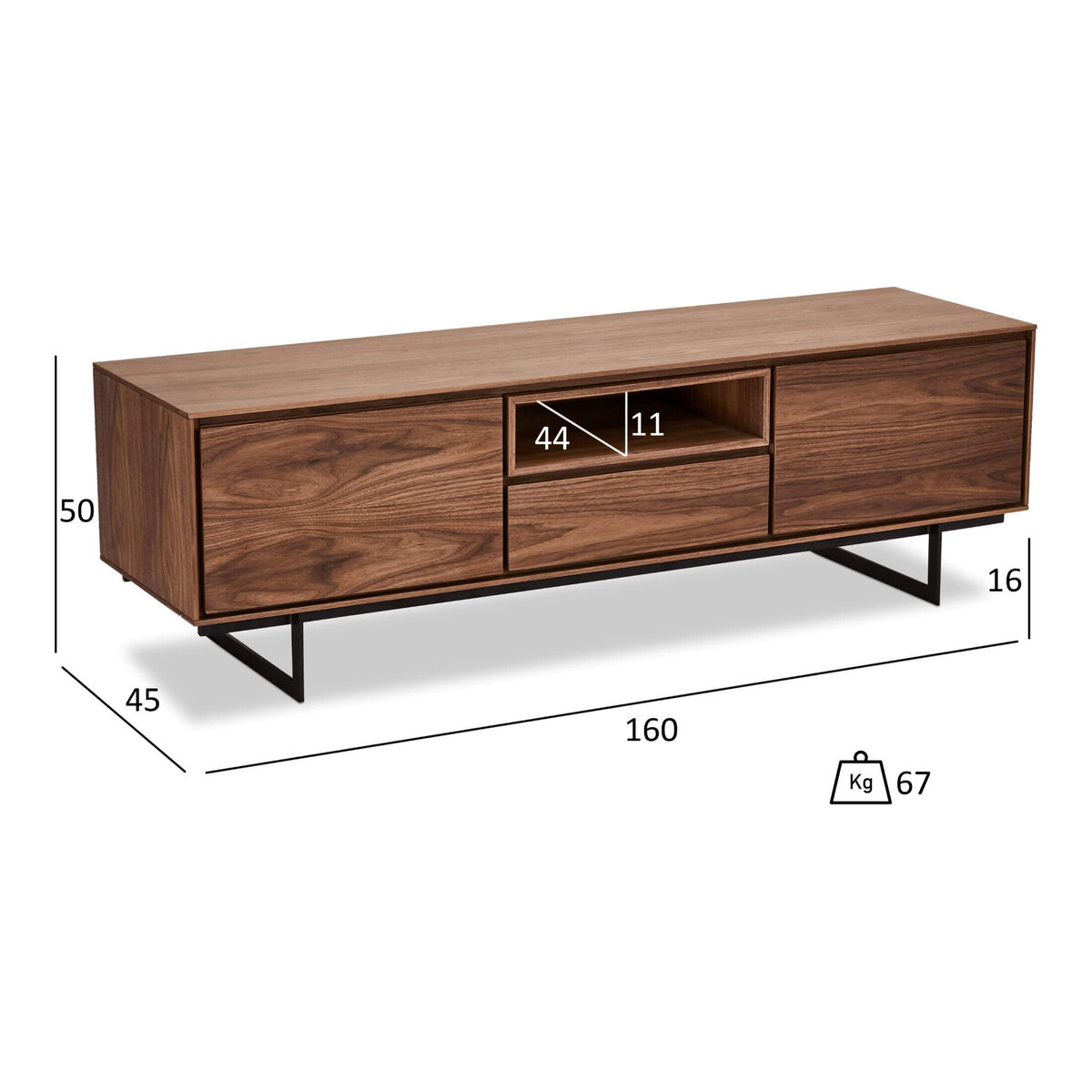 TV-Board Otoya Walnuss - 160 cm mit Soft-Close, offenem Fach & Stauraum