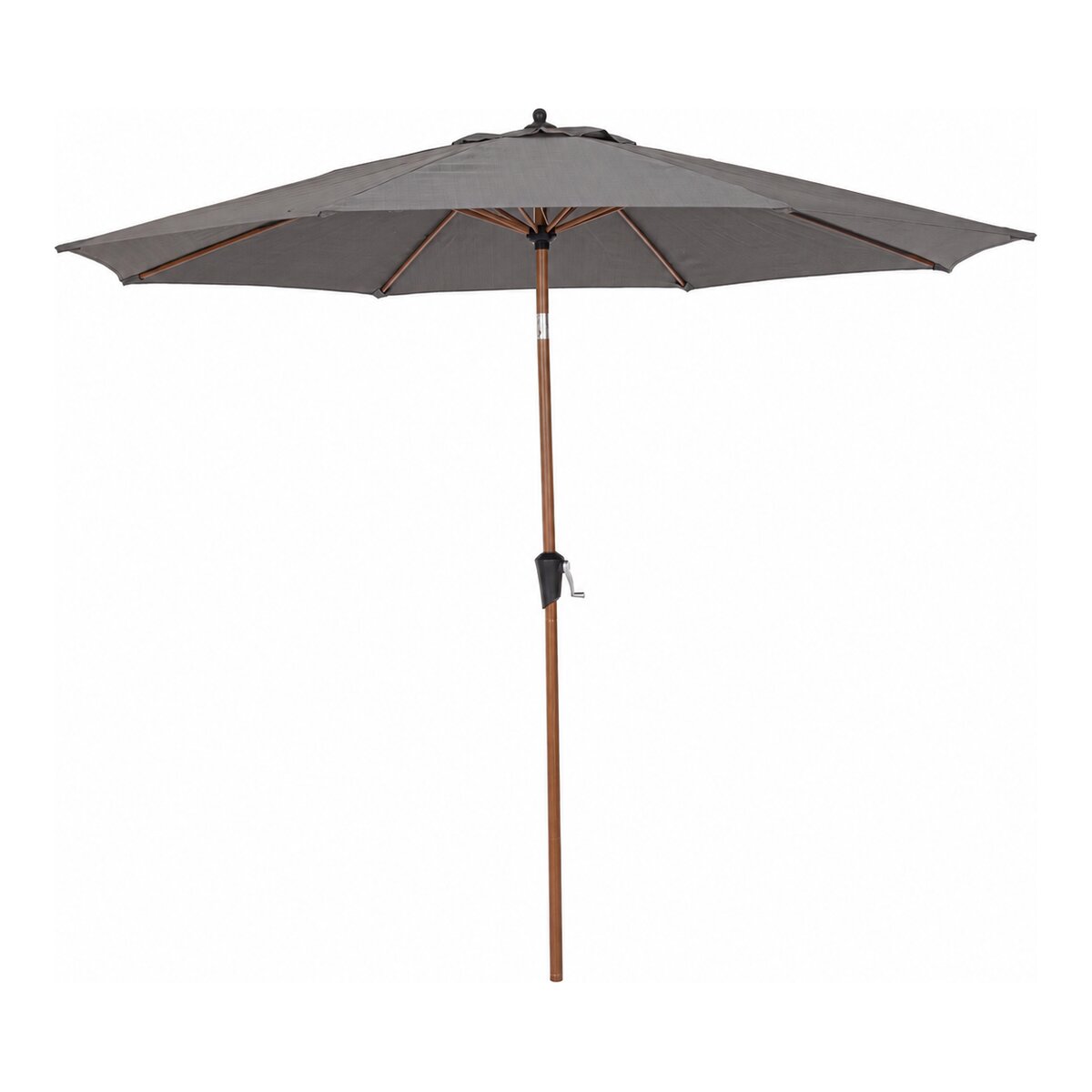 Sonnenschirm Palinuro - Metall Naturbraun in Holzoptik, Polyester-Stoff Dunkelgrau, Ø 300 cm