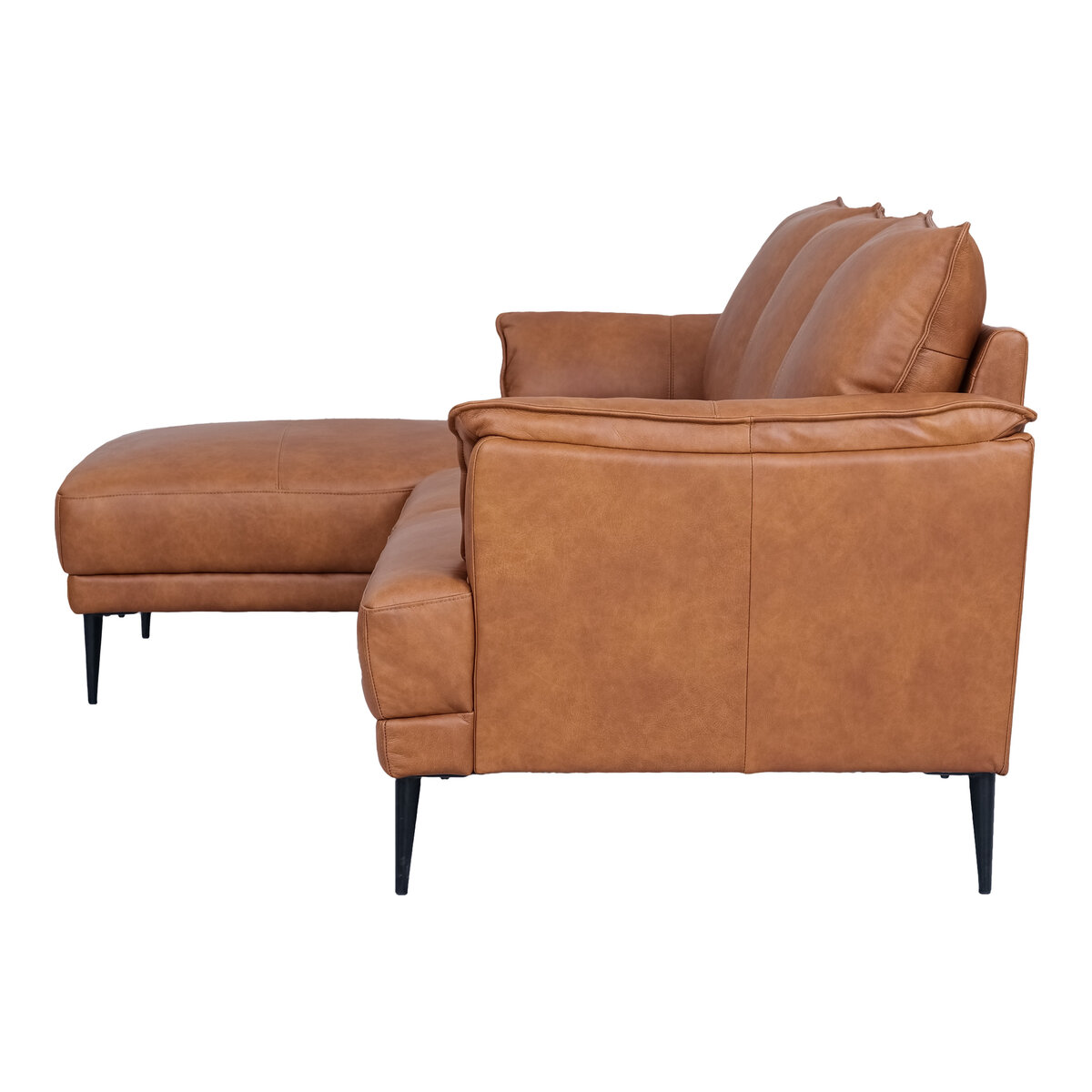 Ecksofa Luso Cognac Echtleder - Linke Recamiere, Taschenfederkern & Metallfüßen