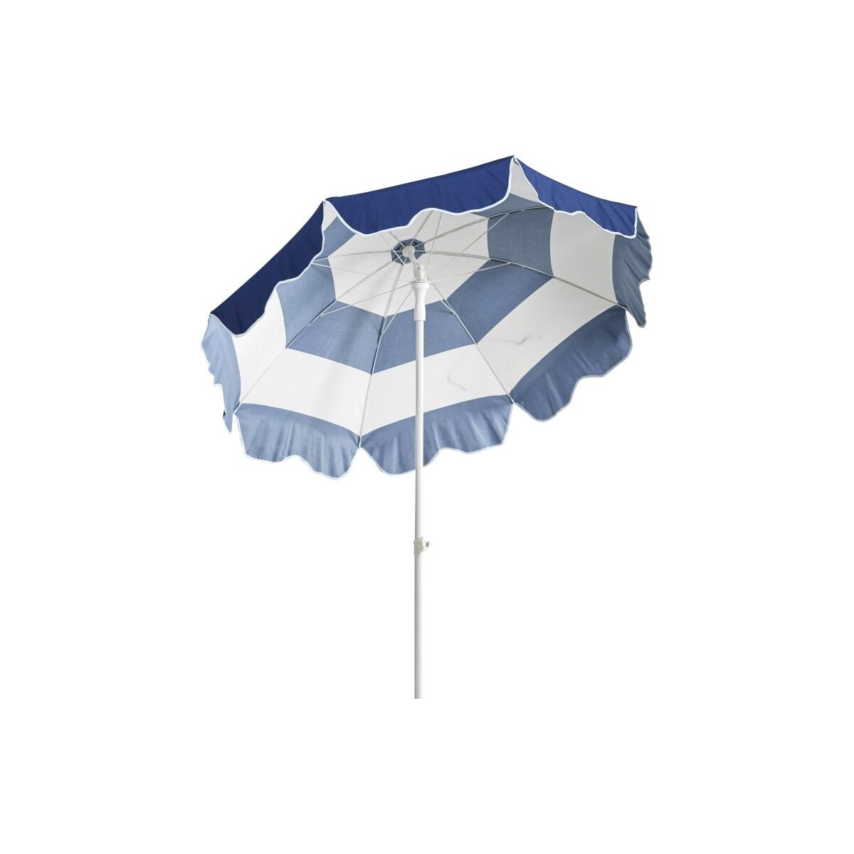 Sonnenschirm Follina aus robustem Polyester, modern neigbar, rund, blau weiß, Ø 180 cm