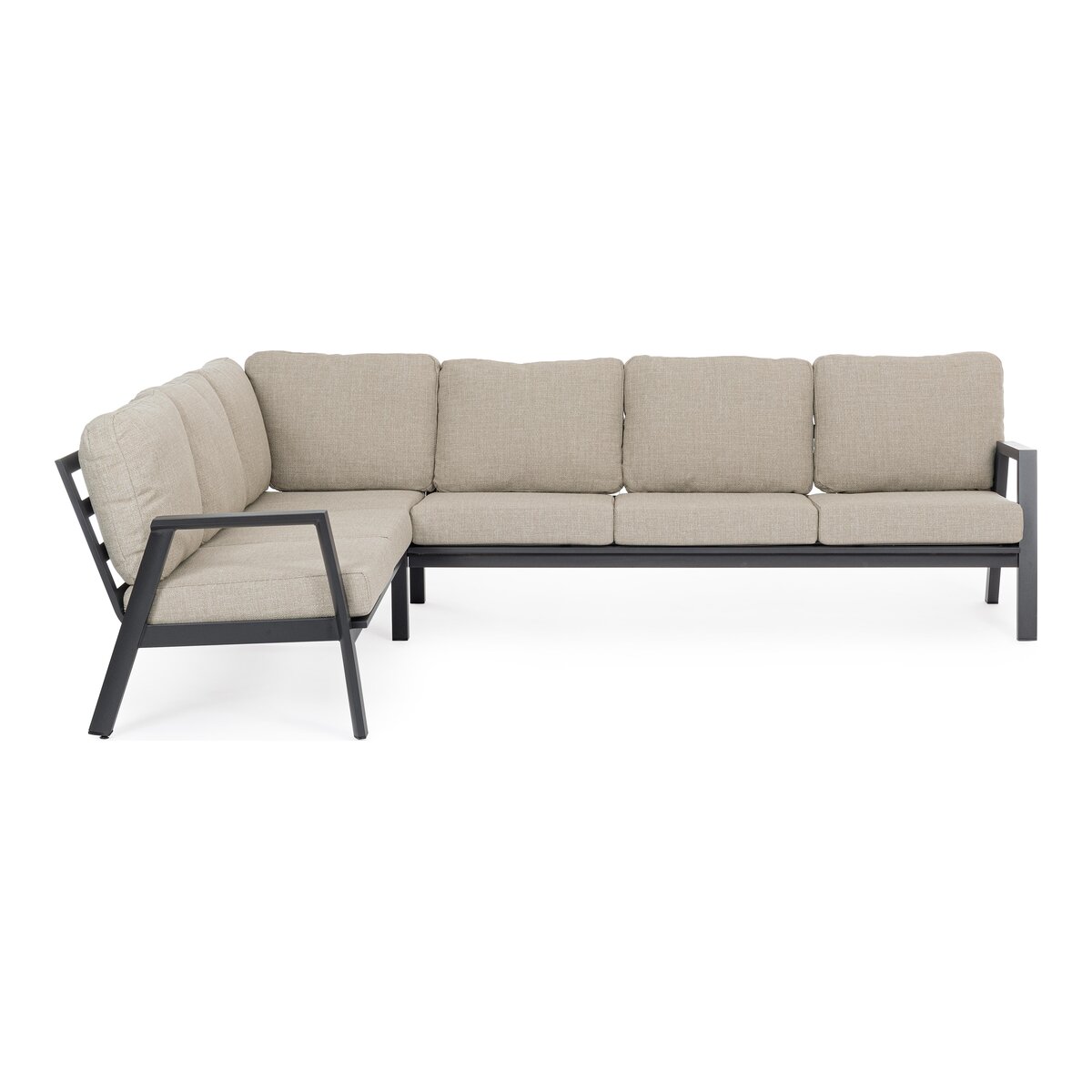 Gartenecksofa Flaminio - Aluminium Anthrazit, Olefin-Stoff Taupe
