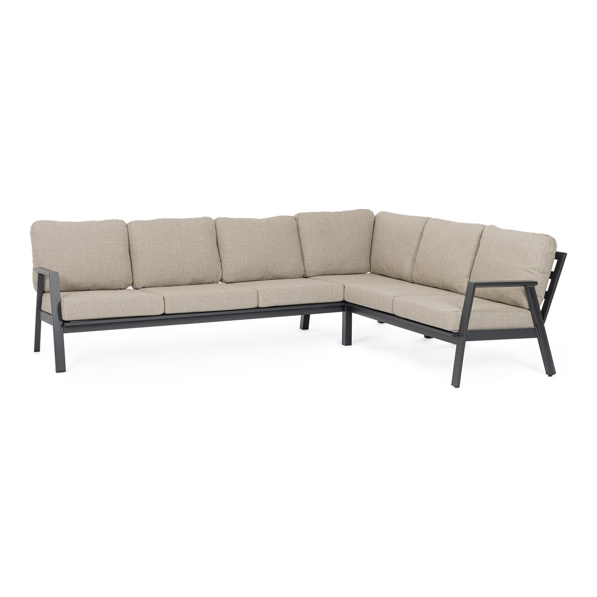 Gartenecksofa Flaminio - Aluminium Anthrazit, Olefin-Stoff Taupe