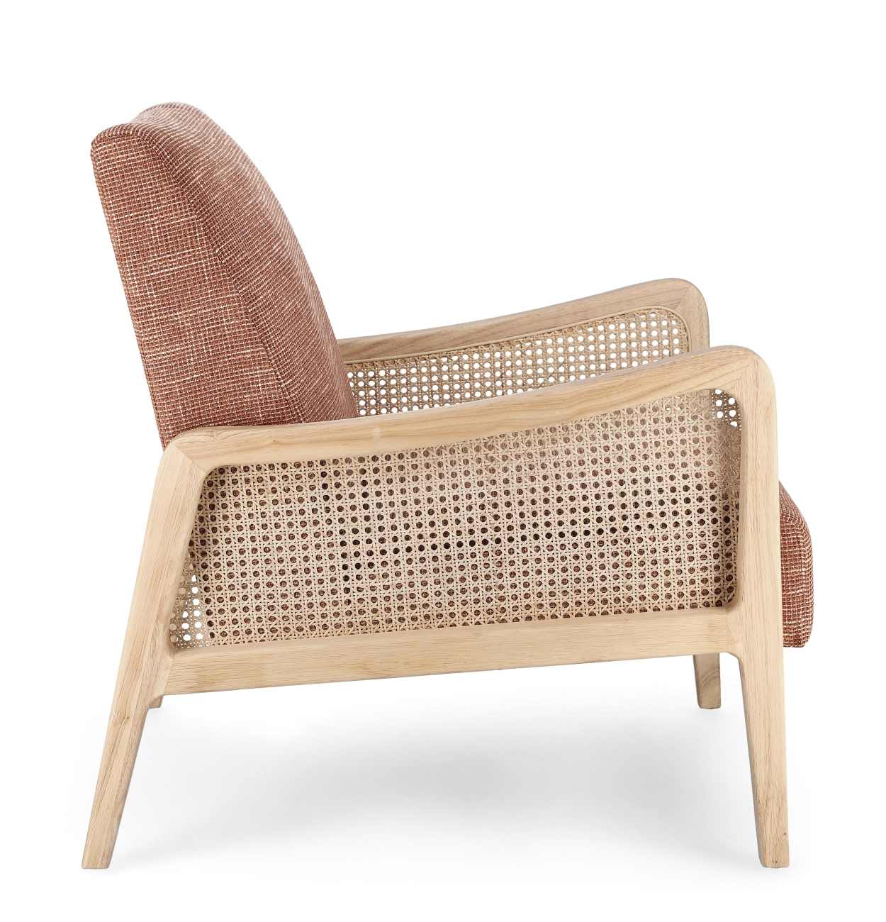 Der Sessel Deanna überzeugt mit seinem modernen Stil. Gefertigt wurde er aus einem Stoff-Bezug, welcher einen roten Farbton besitzt. Das Gestell ist aus Kautschukholz und hat eine natürliche Farbe. Der Sessel verfügt über eine Armlehne.