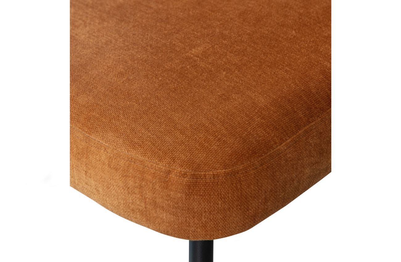 Der Esszimmerstuhl Sits überzeugt mit seinem modernen Stil. Gefertigt wurde er aus Webstoff, welches einen Rost Farbton besitzt. Das Gestell ist aus Metall und hat eine schwarze Farbe. Der Stuhl verfügt über eine Sitzhöhe von 45 cm.