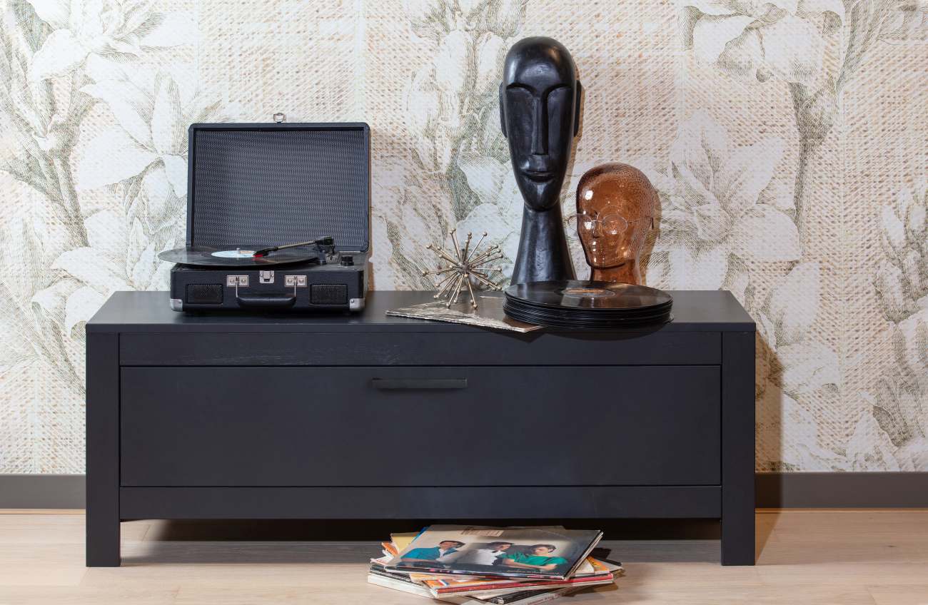 TV-Board Bonk aus Kiefernholz, Schwarz