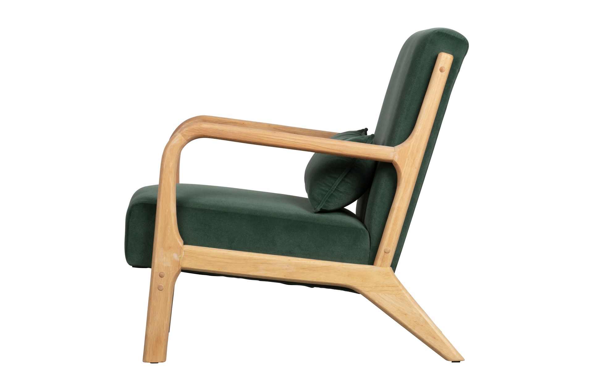 Der Sessel Mark überzeugt mit seinem Skandinavischen Design. Gefertigt wurde der Sessel aus einem Samt Bezug, welcher in einem grünen Farbton ist. Das Gestell ist aus Holz.