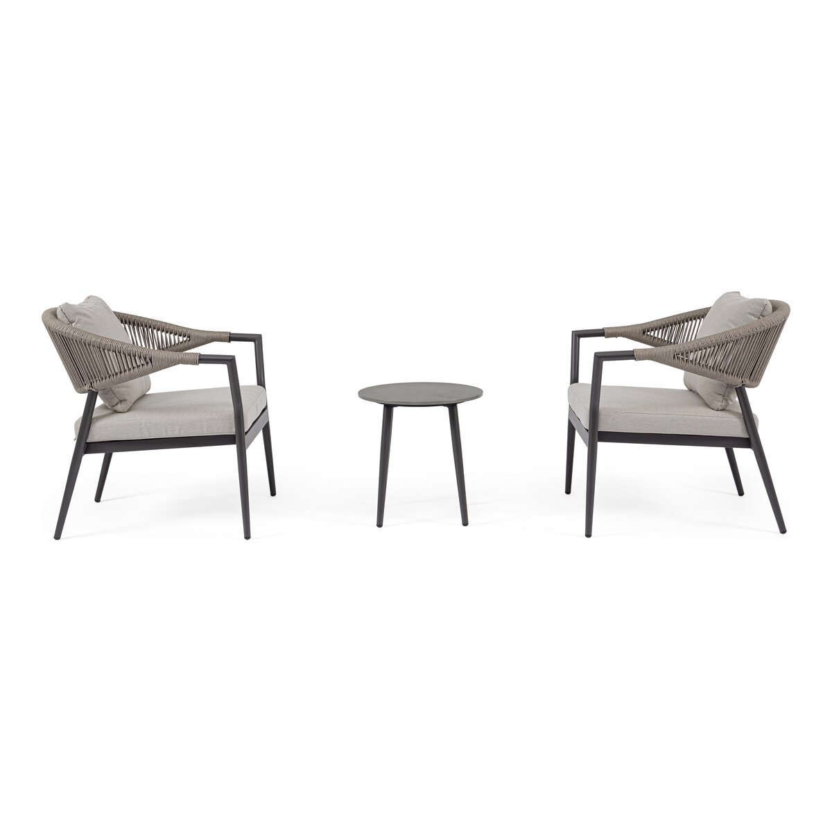 2er Garten-Set Millor - Aluminium & Polyester-Stoff, Anthrazit, inkl. Couchtisch