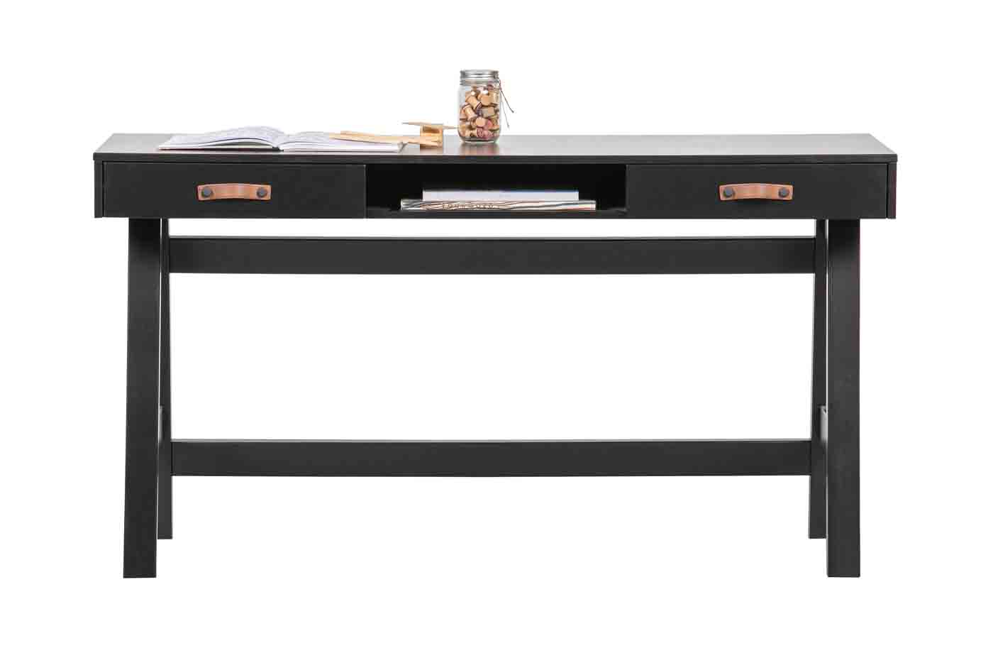 Schöner Schreibtisch Dian aus Kiefernholz in Schwarz