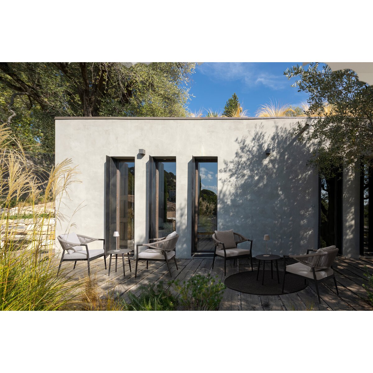 2er Garten-Set Millor - Aluminium & Polyester-Stoff, Anthrazit, inkl. Couchtisch