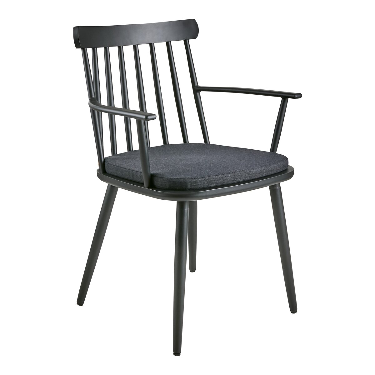 Gartenstuhl Winsor mit Armlehne aus Aluminium und Acryl-Stoff, klassisch, Schwarz, inkl. Kissen