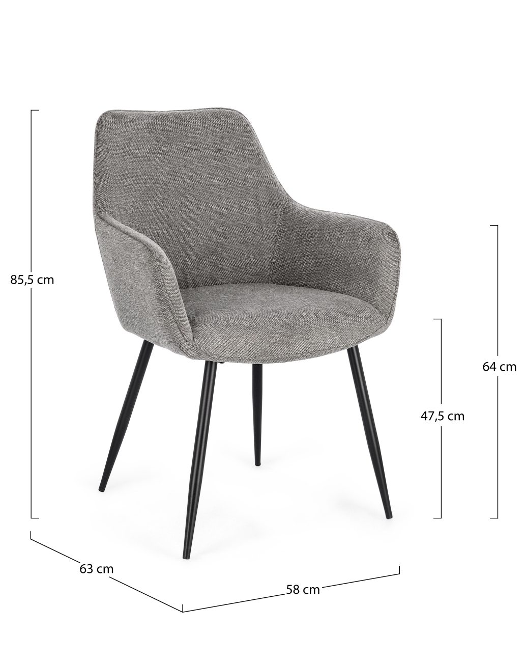 Esszimmerstuhl Cora 2er-Set mit Armlehne, Dunkelgrau / Schwarz