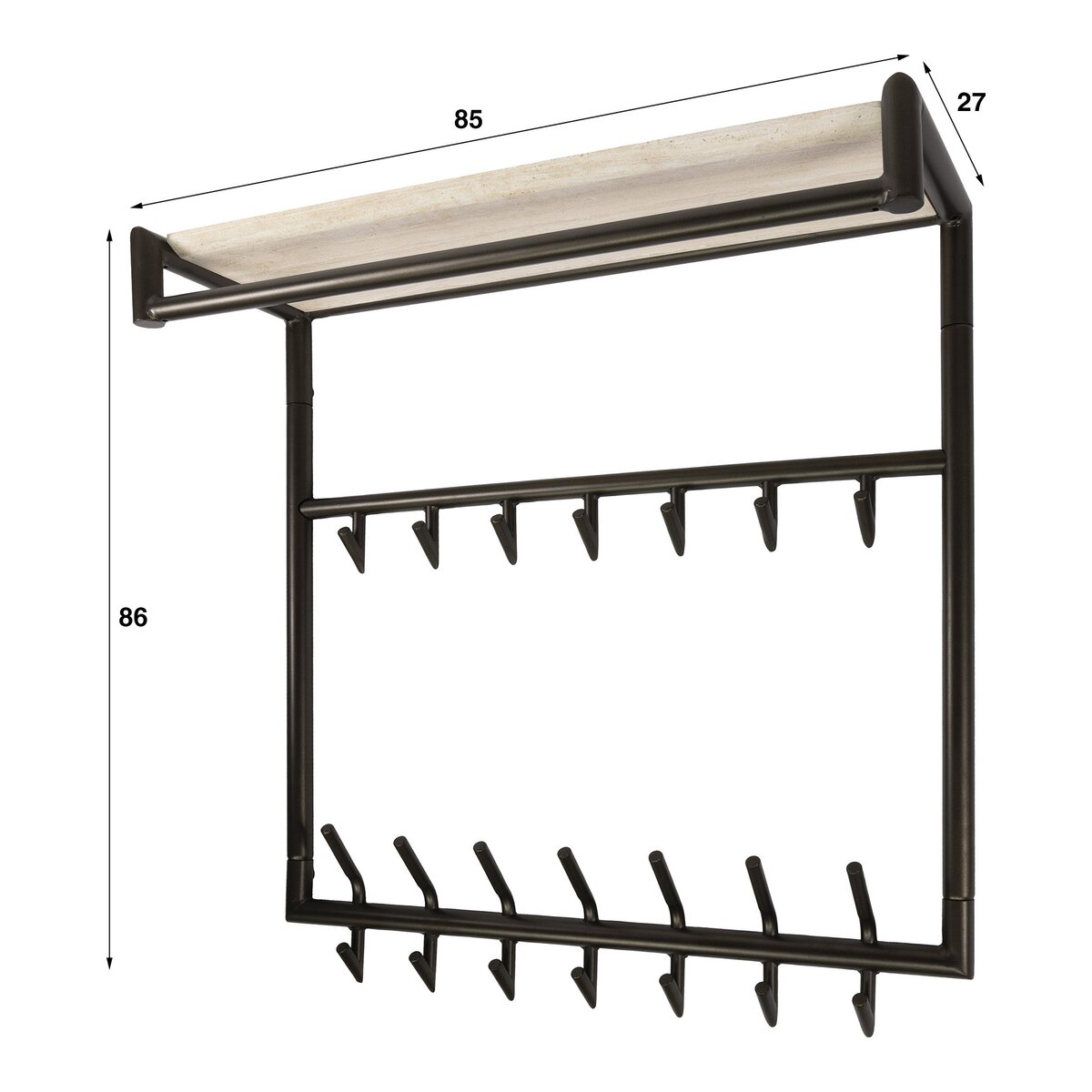 Garderobe Aret mit Kleiderstange, Hutablage und 14 Haken, 85 cm