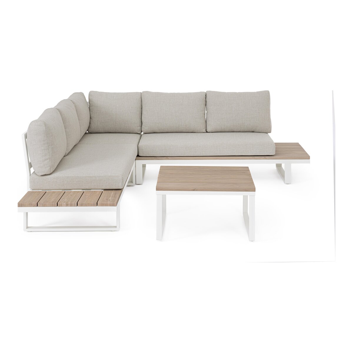 Gartenecksofa Zelmar - Aluminium Off-White & Olefin Grau, inkl. Couchtisch