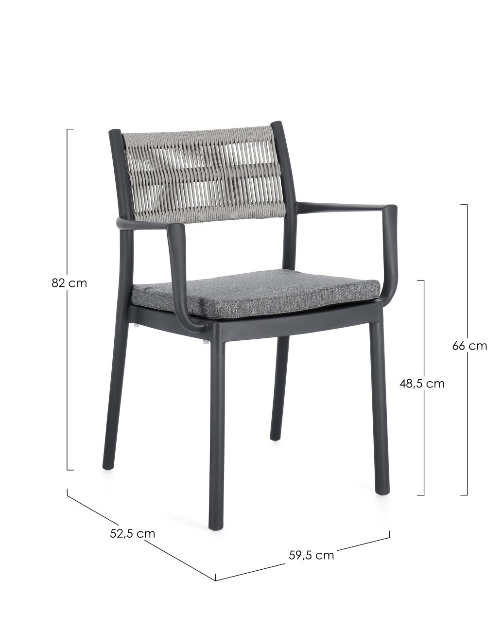 Gartenstuhl Alvin mit Armlehne, Anthrazit / Hellgrau