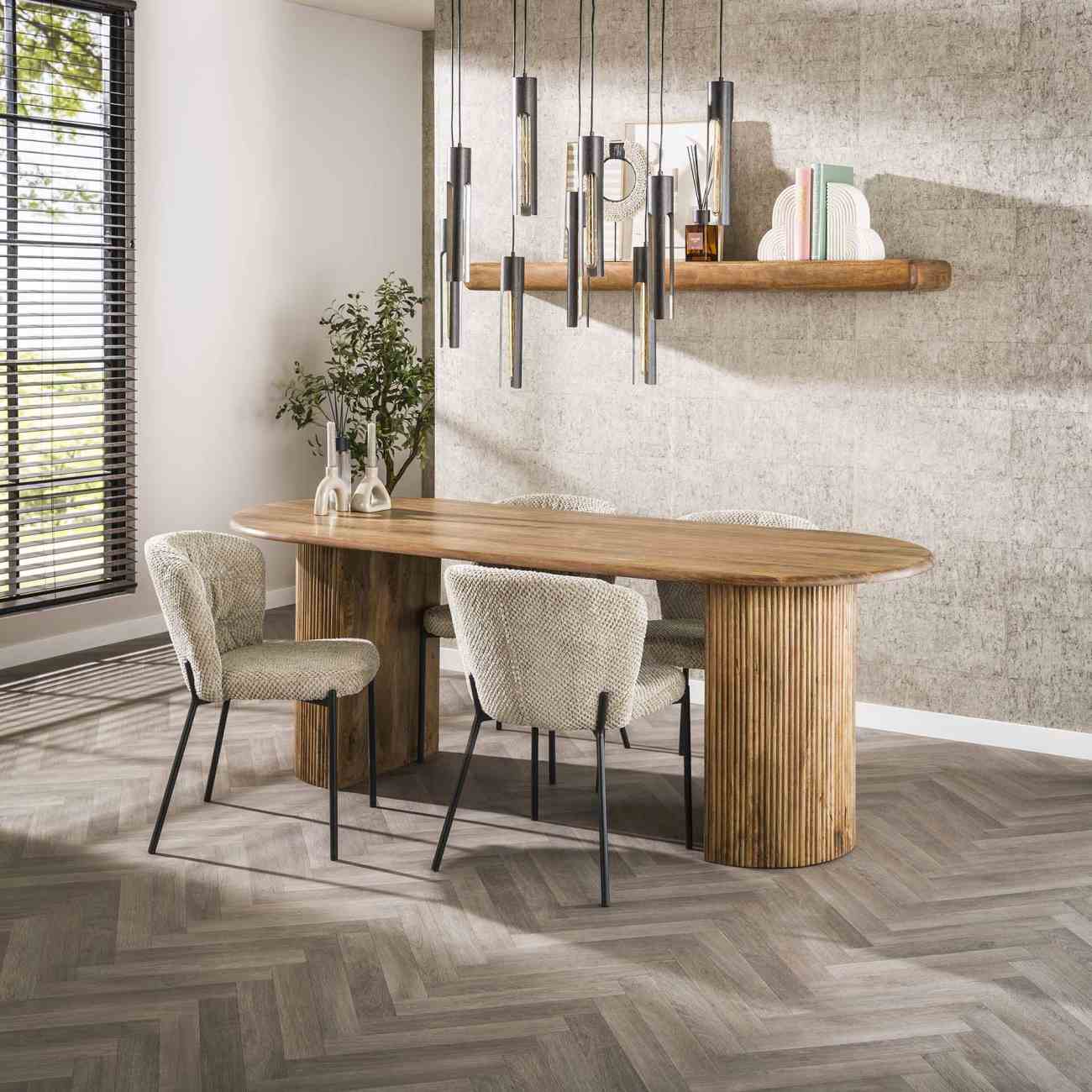 Esstisch Vagula - Magoholz Natur mit Sockelfüße, 215 x 90 cm