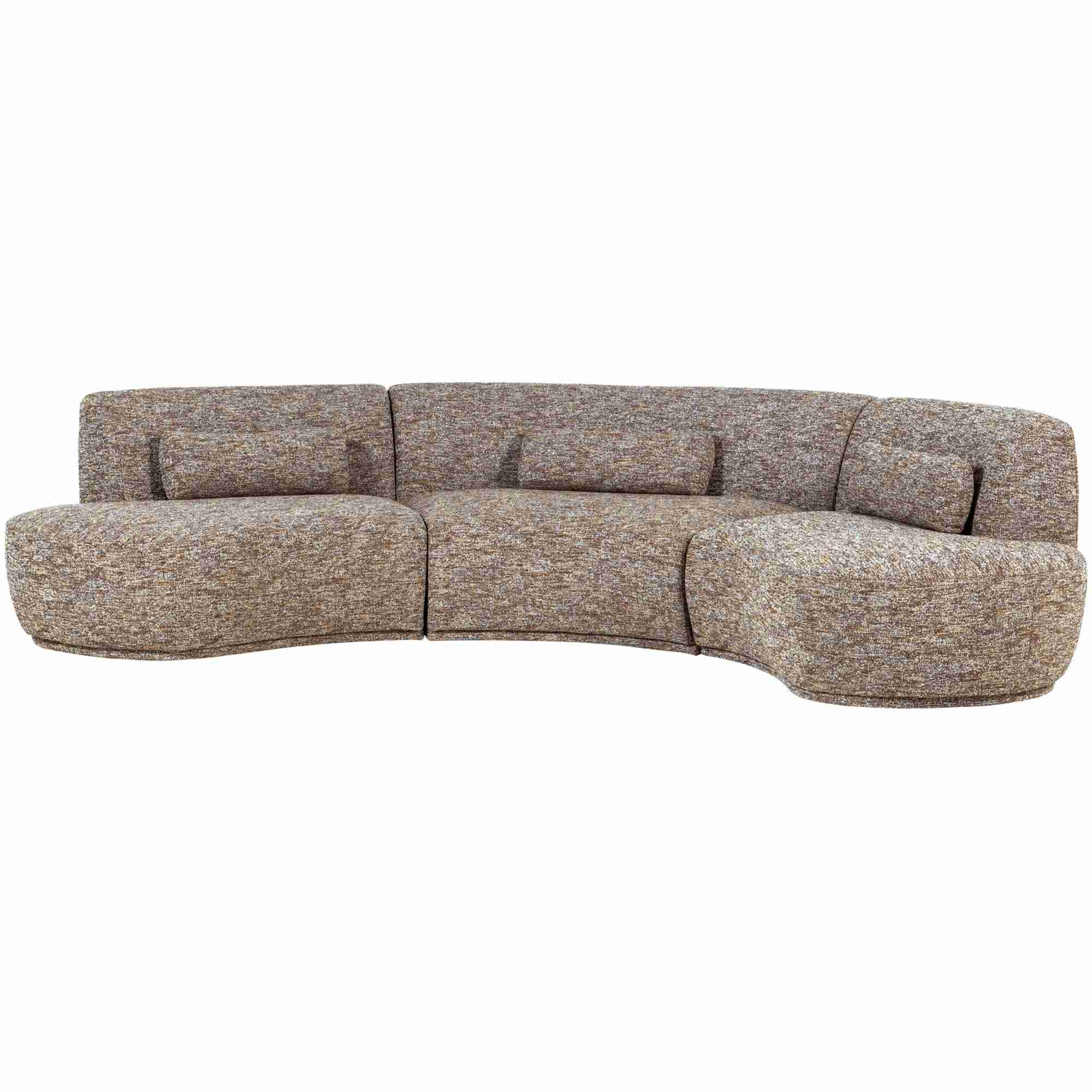 Sofa Batavier 6-Sitzer, robuster Melange-Stoff, modern halbrund, hellbraun, inkl. Kissen