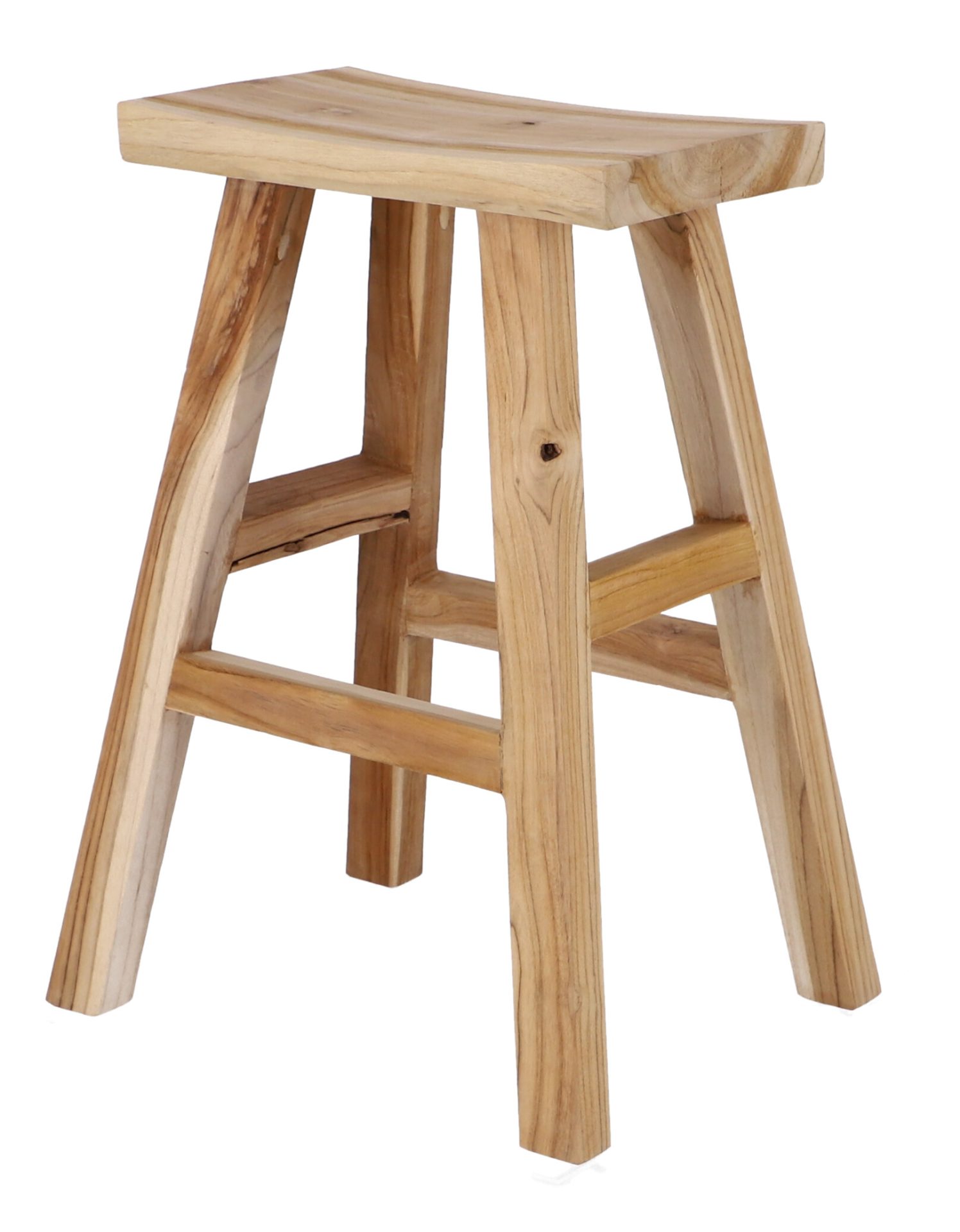 Der Barhocker Curve wurde aus Teakholz gefertigt und besitzt eine Höhe von 62 cm. Der Stuhl hat ein massives Design und ist ein Produkt der Marke Jan Kurtz.