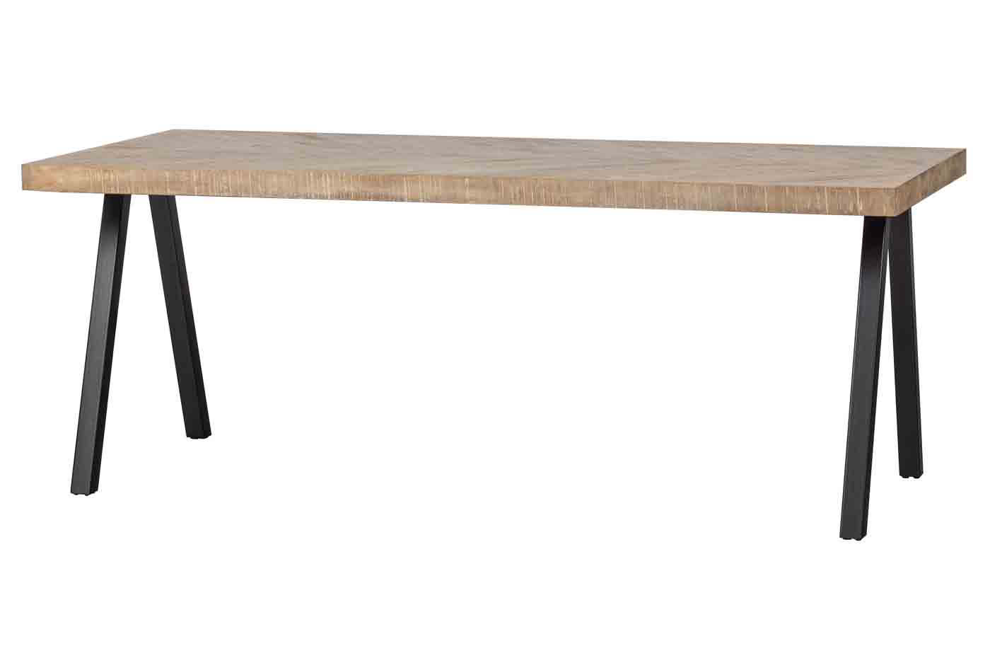 Esstisch Tablo mit einer Mangoholz Tischplatte und schönem Fischgrätenmuster Oberfläche inkl. Metallgestell 2er Set in Schwarz
