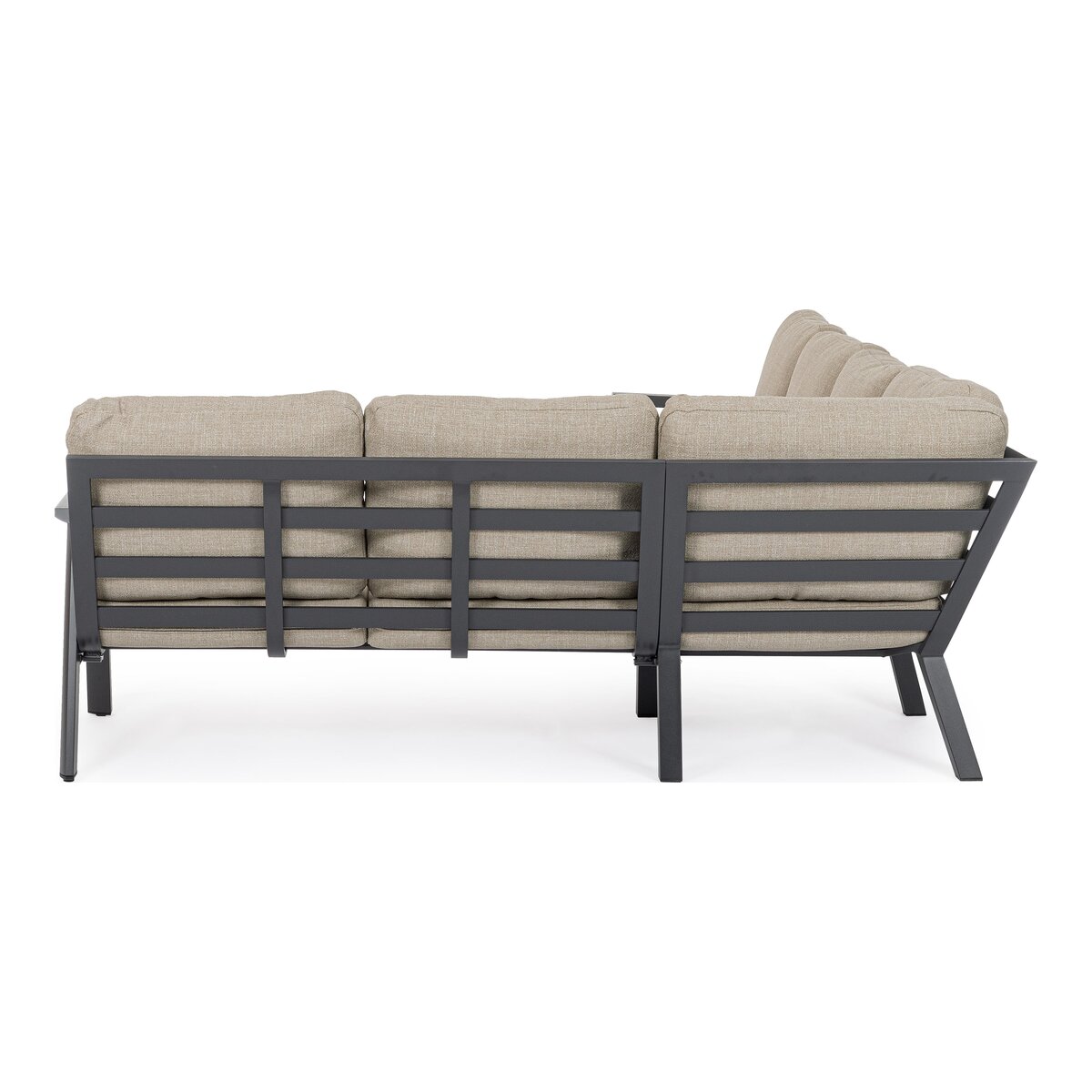 Gartenecksofa Flaminio - Aluminium Anthrazit, Olefin-Stoff Taupe