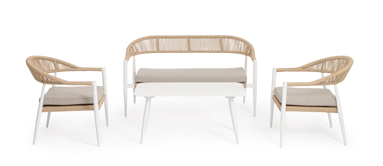 Garten-Set Jandia 4er Gruppe, Weiß / Beige