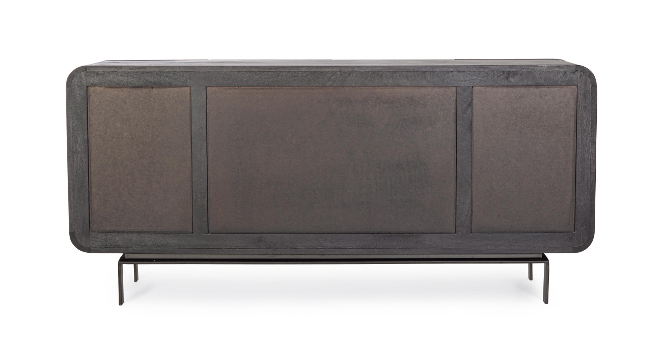 Das Sideboard Orissa überzeugt mit seinem modernen Design. Gefertigt wurde es aus Mangoholz, welches einen schwarzen Farbton besitzt. Das Gestell ist aus Metall und hat eine schwarze Farbe. Das Sideboard besitzt eine Breite von 180 cm.