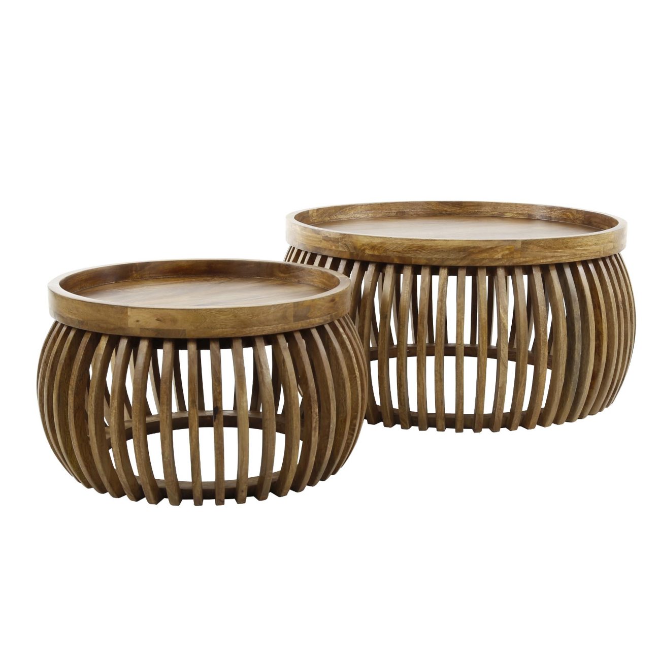 2er-Set Couchtisch Tamil - Mangoholz massiv Braun, Ø 55 / 78 cm