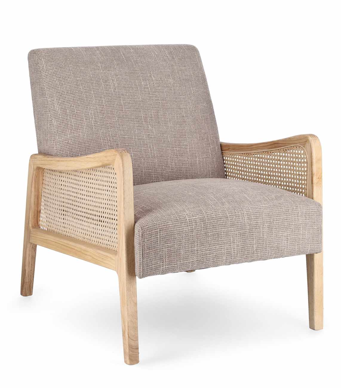 Der Sessel Deanna überzeugt mit seinem modernen Stil. Gefertigt wurde er aus einem Stoff-Bezug, welcher einen Taupe Farbton besitzt. Das Gestell ist aus Kautschukholz und hat eine natürliche Farbe. Der Sessel verfügt über eine Armlehne.