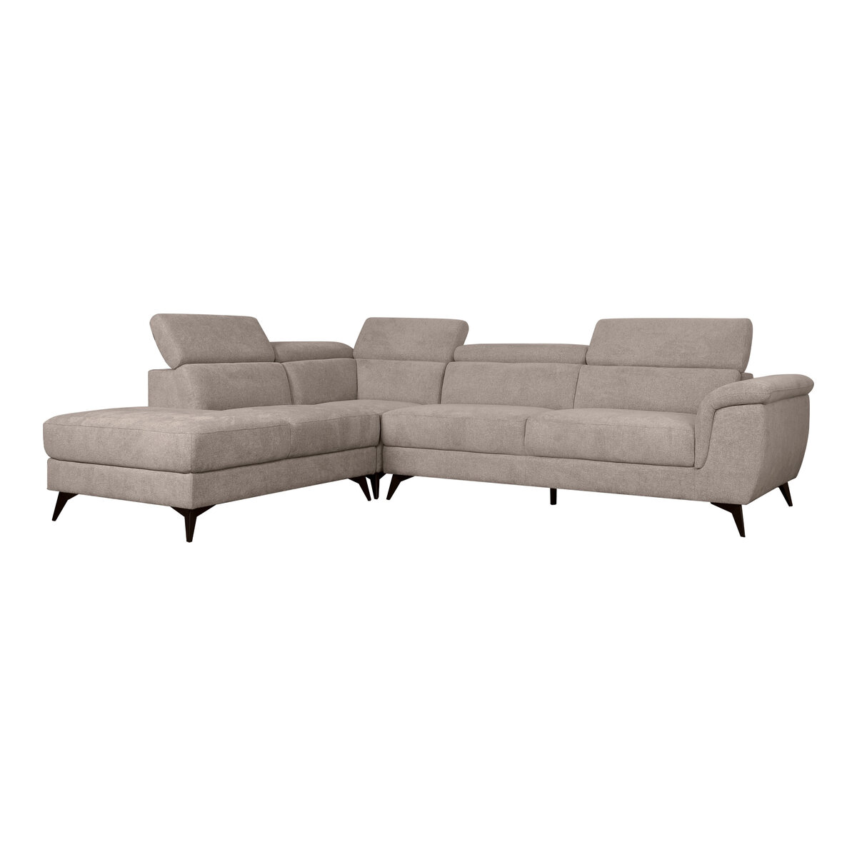 Ecksofa Sibet Links Taupe - mit OEKO-TEX Bezug & Kopfstütze