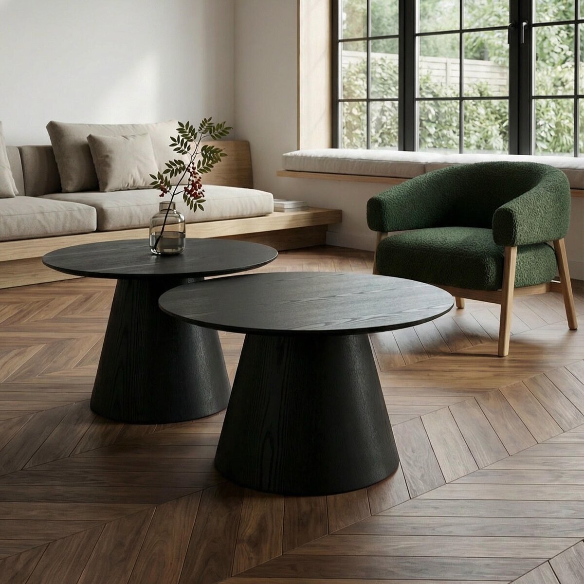 Couchtisch Oganto 2er-Set - Ø60/80 cm, Schwarz - FSC-zertifiziert | Ø60/80 cm | Schwarz
