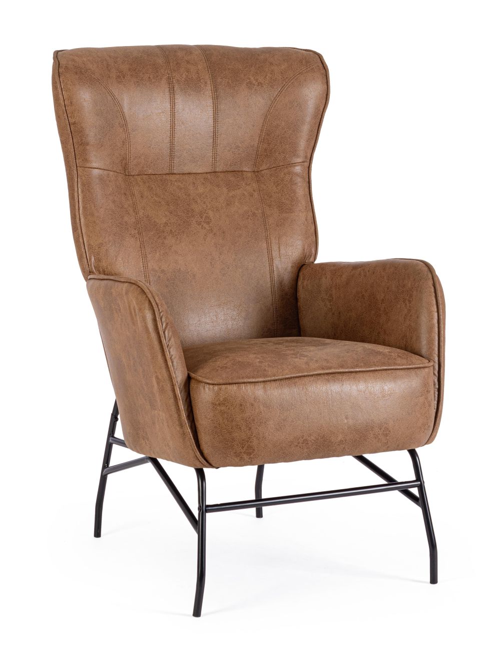 Der Sessel Nasira überzeugt mit seinem modernen Stil. Gefertigt wurde er aus Kunstleder, welches einen braunen Farbton besitzt. Das Gestell ist aus Metall und hat eine schwarze Farbe. Der Sessel besitzt eine Sitzhöhe von 50 cm.