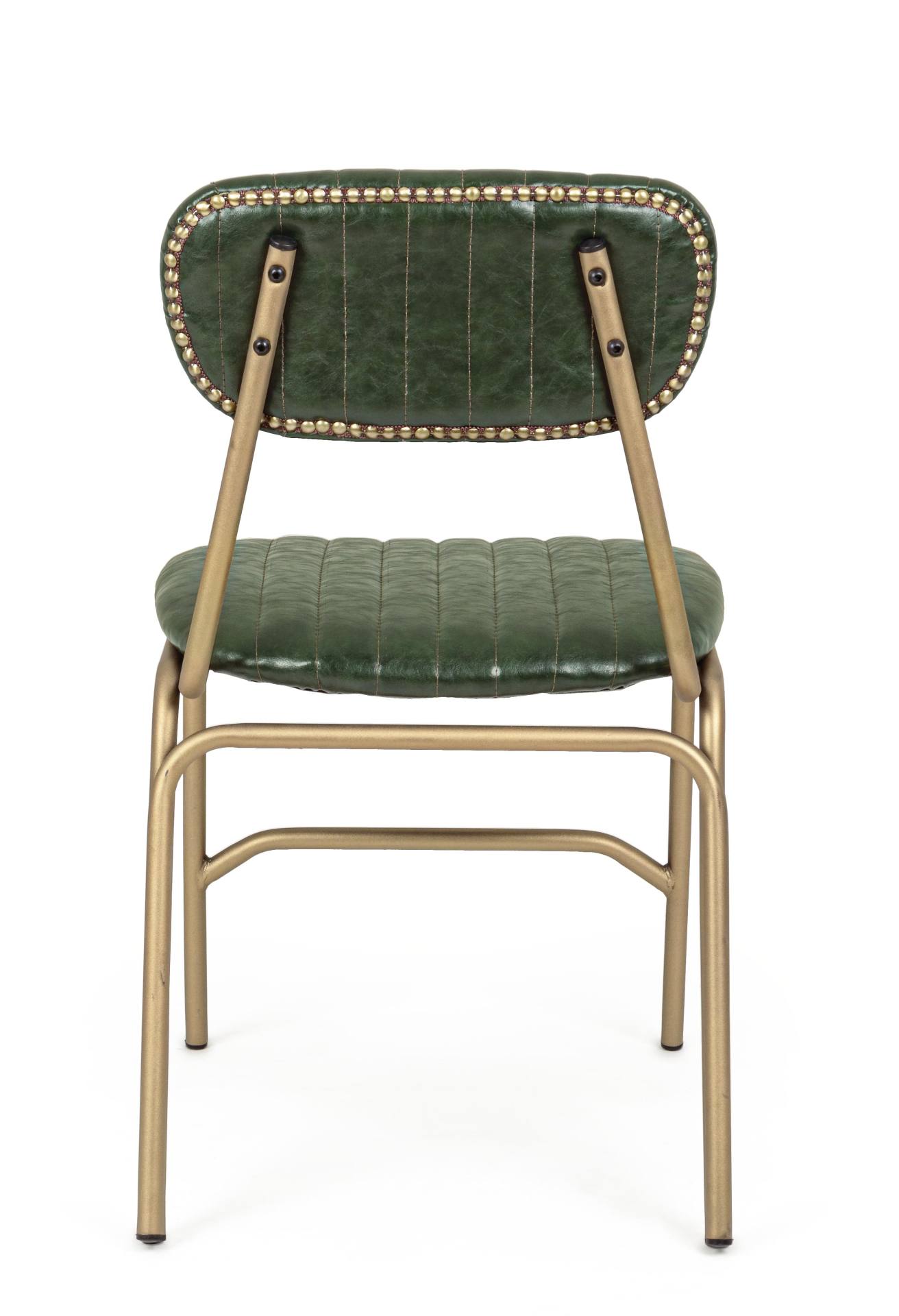 Der Stuhl Addy überzeugt mit seinem industriellen Design. Gefertigt wurde der Stuhl aus Kunstleder, welches einen grünen Farbton besitzt. Das Gestell ist aus Metall und ist Gold. Die Sitzhöhe beträgt 46 cm.