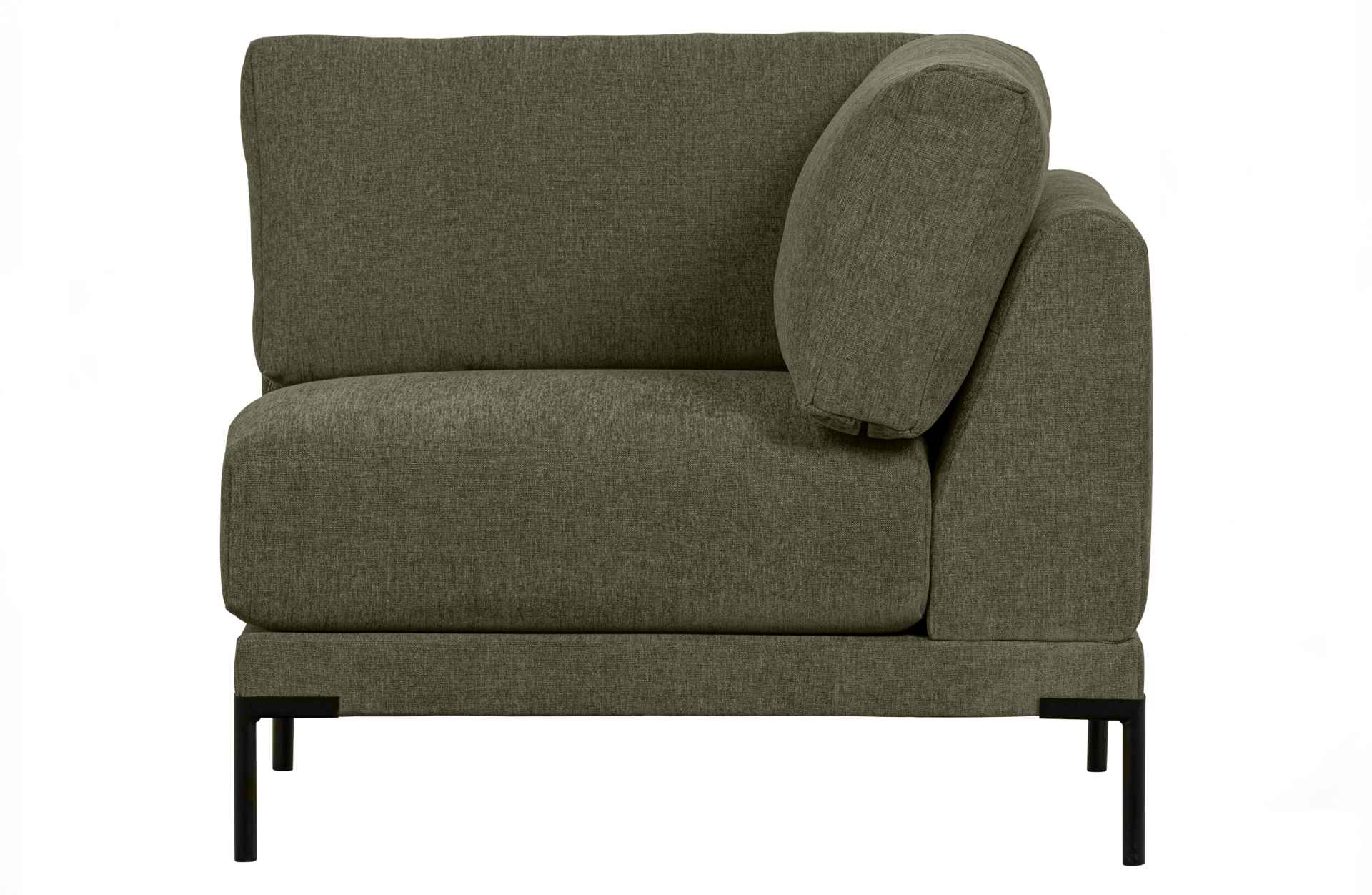 Das Modulsofa Couple Lounge überzeugt mit seinem modernen Design. Das Eck-Element wurde aus Melange Stoff gefertigt, welcher einen einen grünen Farbton besitzen. Das Gestell ist aus Metall und hat eine schwarze Farbe. Das Element hat eine Länge von 100 cm