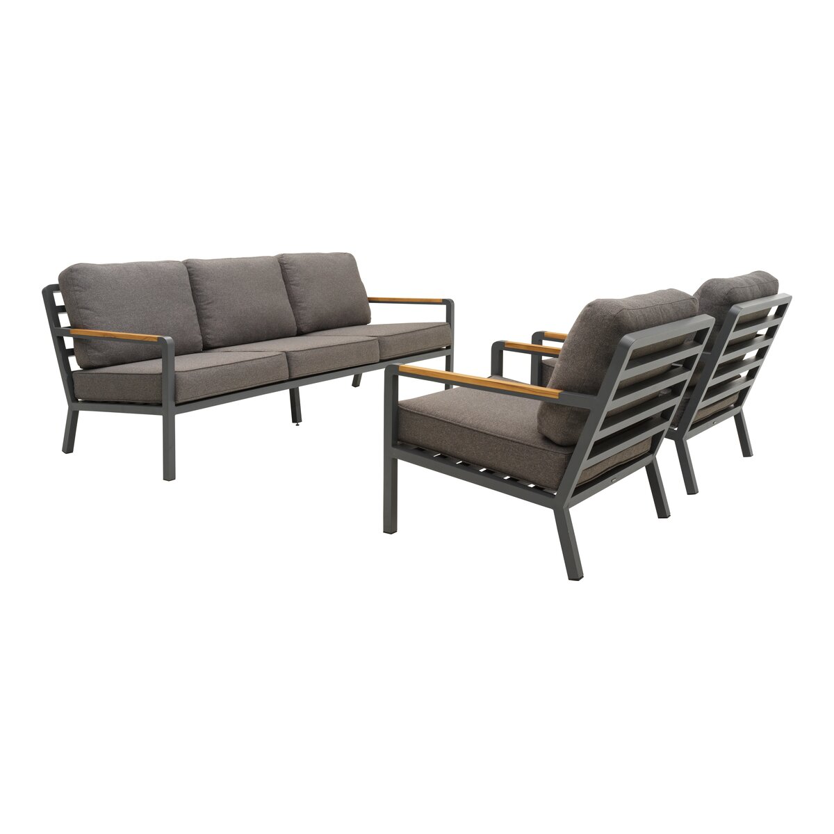 Garten-Sitzgruppe Nova, Anthrazit/Grau/Braun - Aluminium & wasserabweisender Stoff