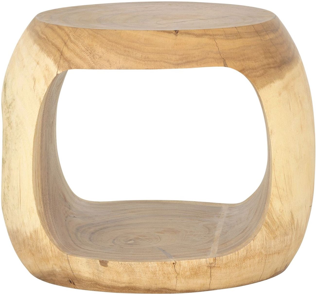 Der Beistelltisch Paso überzeugt mit seinem modernen Stil. Gefertigt wurde er aus Suarholz, welches einen natürlichen Farbton besitzt. Der Tisch besitzt einen Durchmesser von 50 cm