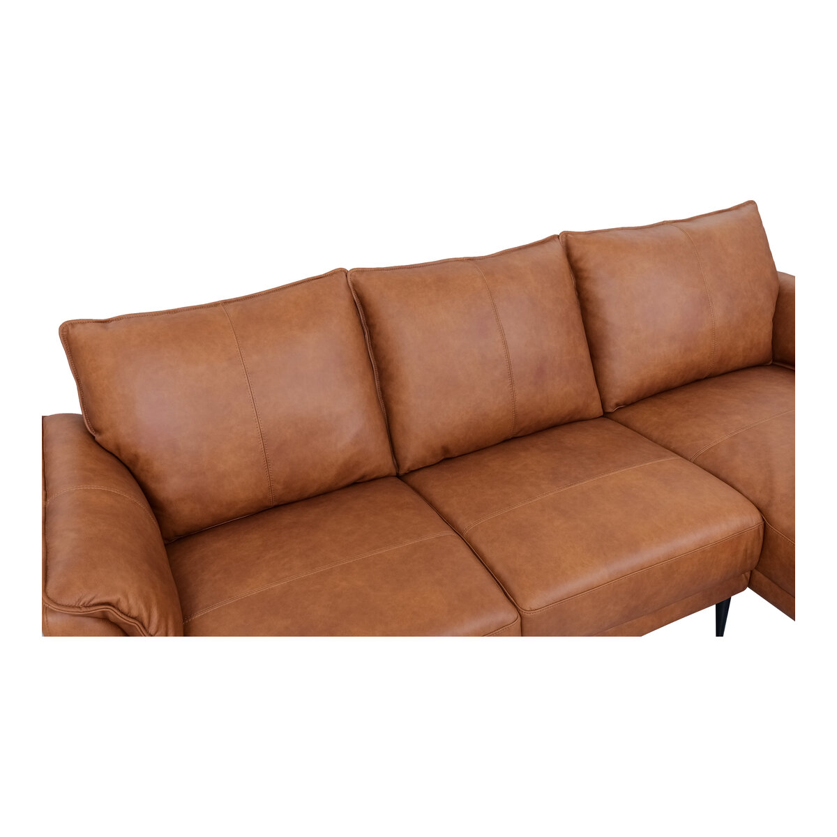 Ecksofa Luso Cognac Echtleder - Rechte Recamiere, Taschenfederkern & Metallfüßen