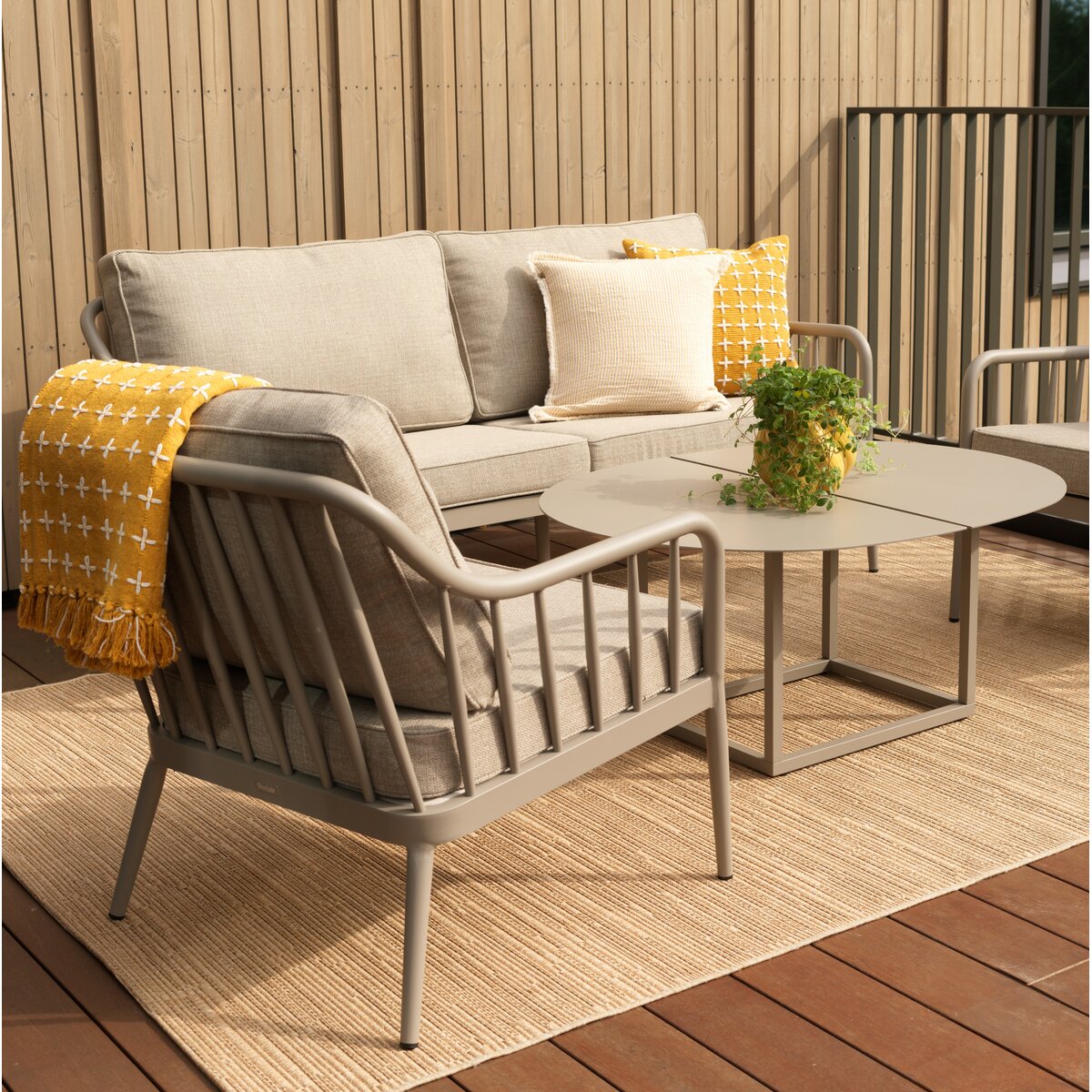 Gartensofa Coleville 2,5-Sitzer, Aluminium & Olefin-Stoff, Khaki/Burlap Beige