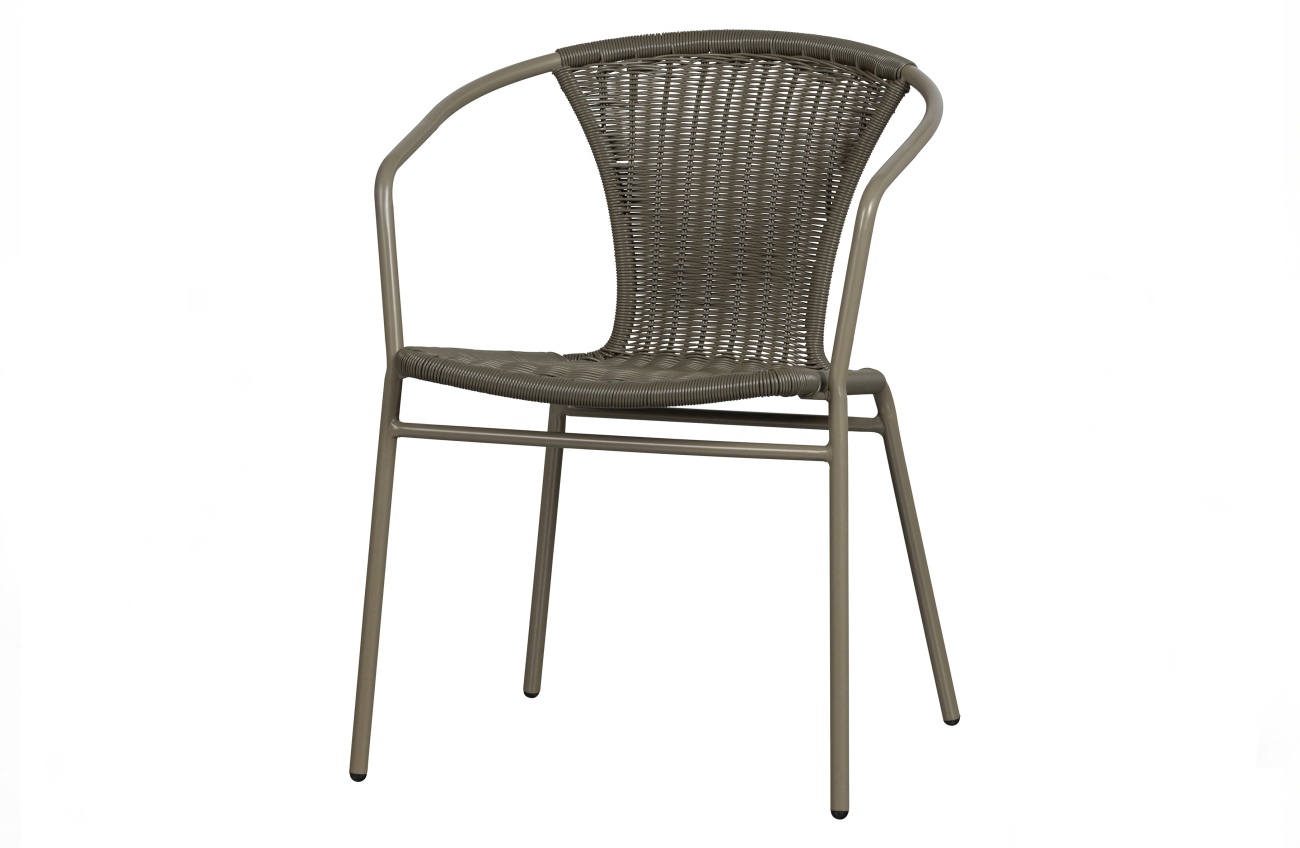 Der Gartenstuhl Weston überzeugt mit seinem modernen Design. Gefertigt wurde er aus Rattan, welches einen Kaki Farbton besitzt. Das Gestell ist aus Metall und hat eine Kaki Farbe. Die Sitzhöhe des Stuhls beträgt 45 cm