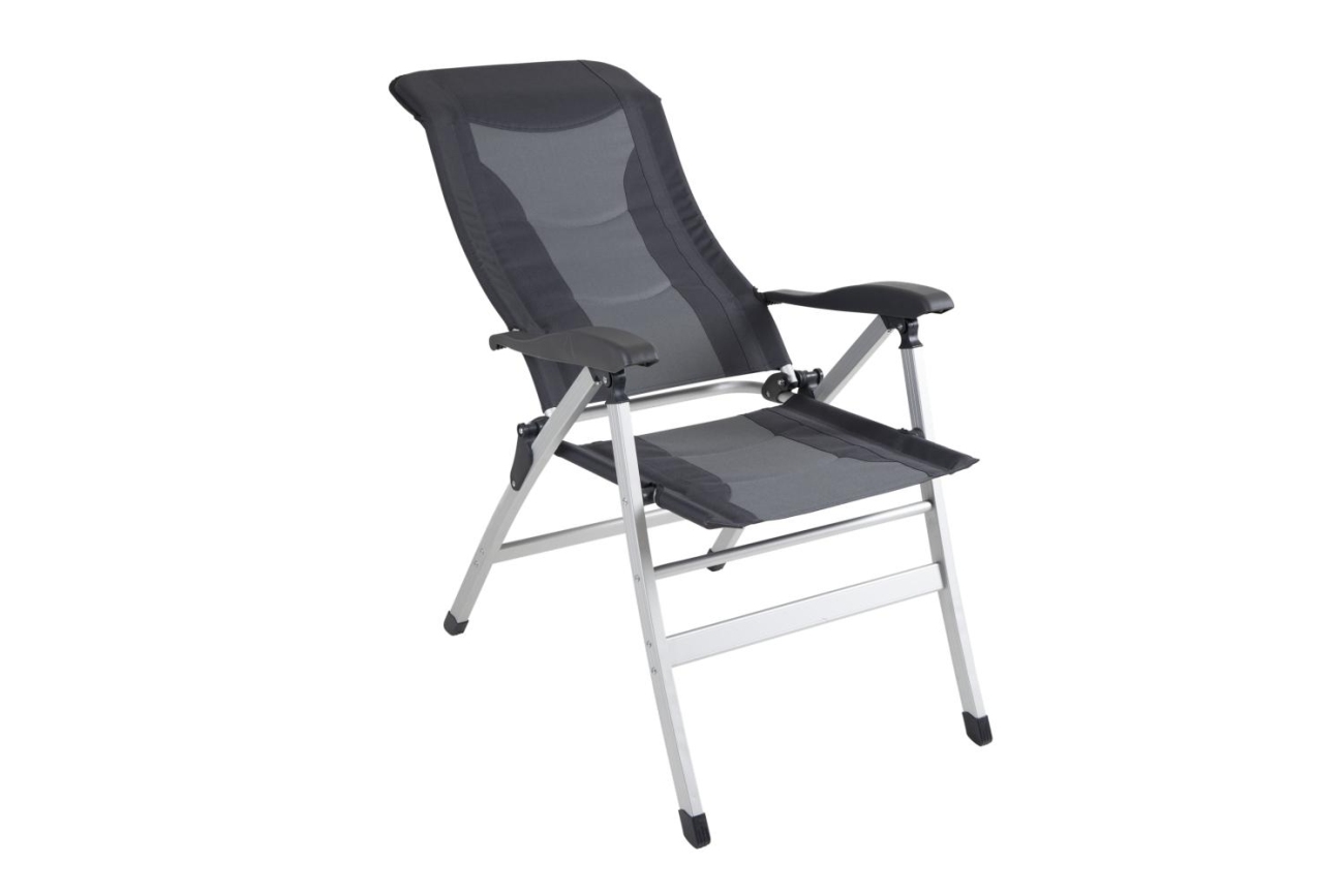 Der Gartenstuhl Tajo überzeugt mit seinem modernen Design. Gefertigt wurde er aus Stoff, welches einen grauen Farbton besitzt. Das Gestell ist auch aus Metall und hat eine silberne Farbe. Die Sitzhöhe des Stuhls beträgt 48 cm.
