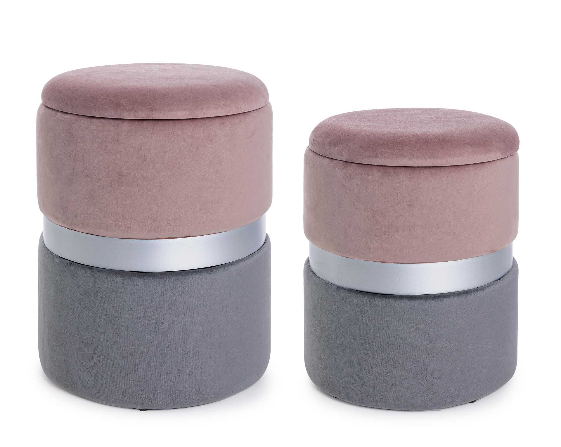 Pouf Polina 2er-Set zweifarbig, Rosa/Grau Pouf Polina 2er-Set zweifarbig, Rosa/Grau