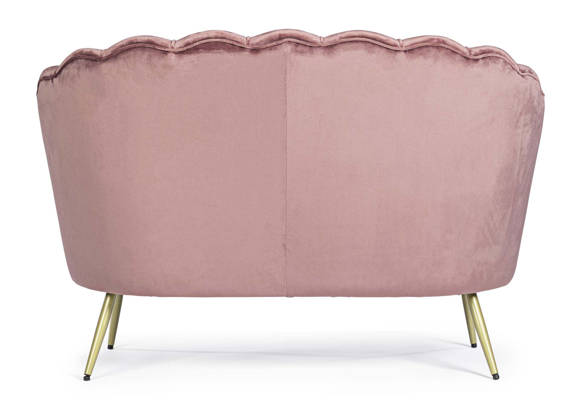 Das Sofa Giliola überzeugt mit seinem modernen Design. Gefertigt wurde es aus Stoff in Samt-Optik, welcher einen rosa Farbton besitzt. Das Gestell ist aus Metall und hat eine goldene Farbe. Das Sofa ist in der Ausführung als 2-Sitzer. Die Breite beträgt 1