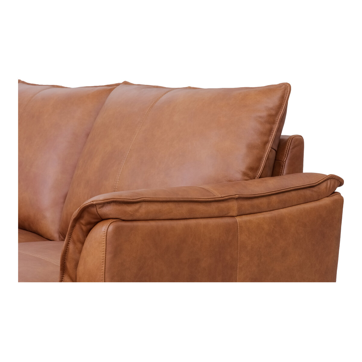 Ecksofa Luso Cognac Echtleder - Rechte Recamiere, Taschenfederkern & Metallfüßen