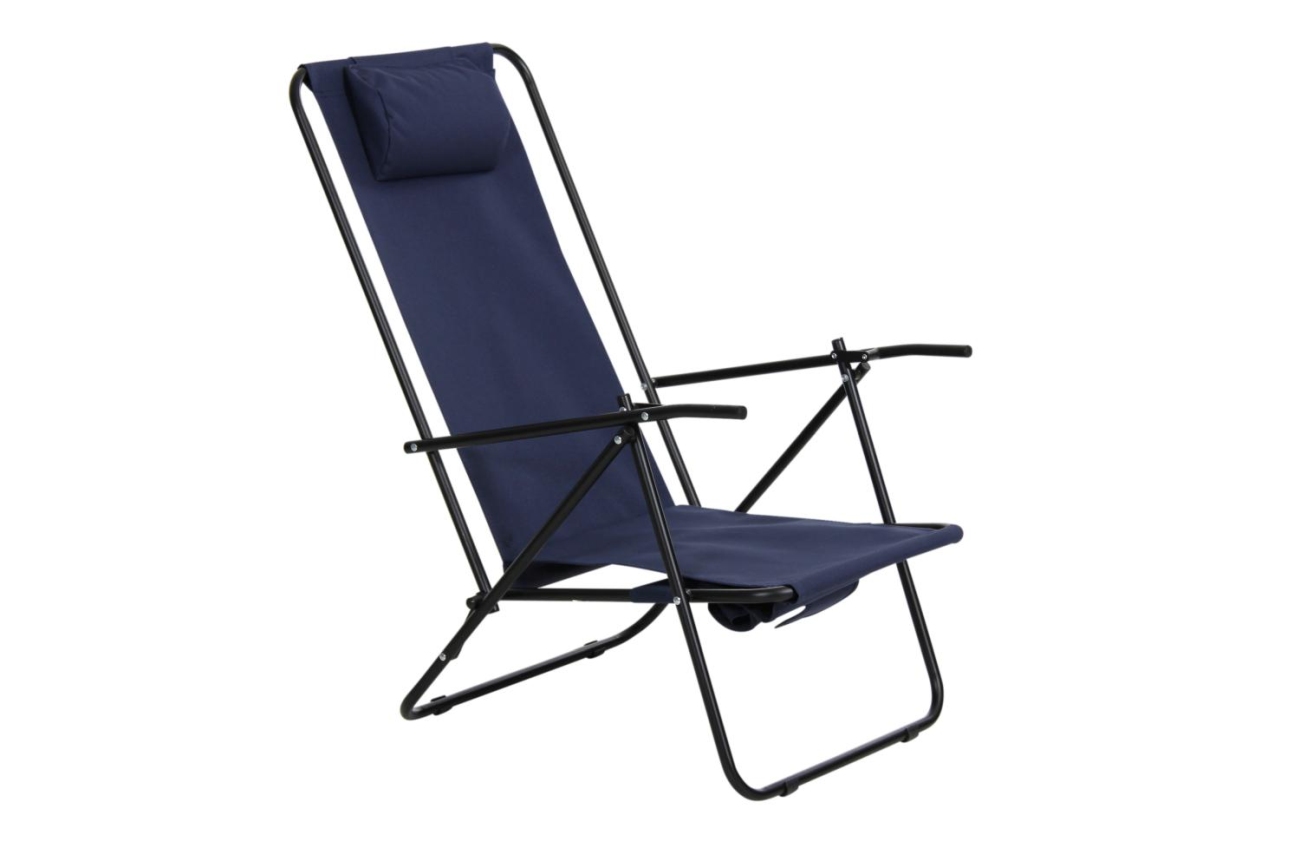 Der Liegestuhl Colorado überzeugt mit seinem modernen Design. Gefertigt wurde er aus Stoff, welcher einen blauen Farbton besitzt. Das Gestell ist aus Metall und hat eine schwarze Farbe. Die Sitzhöhe des Stuhls beträgt 30 cm.