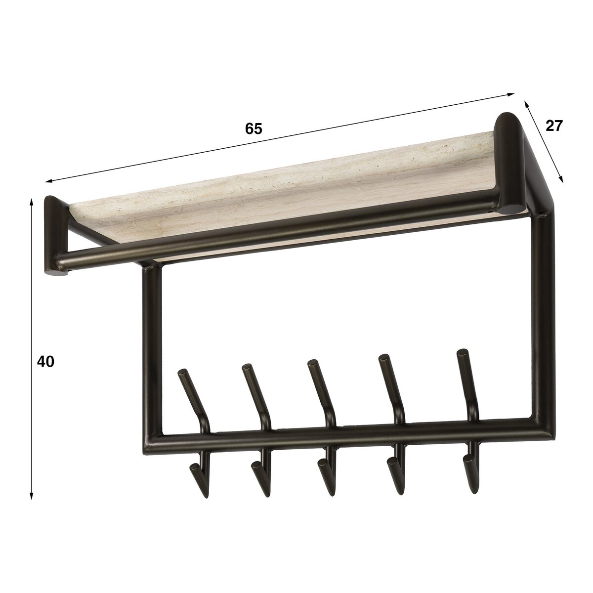 Garderobe Aret mit Kleiderstange, Hutablage und 5 Haken, 65 cm